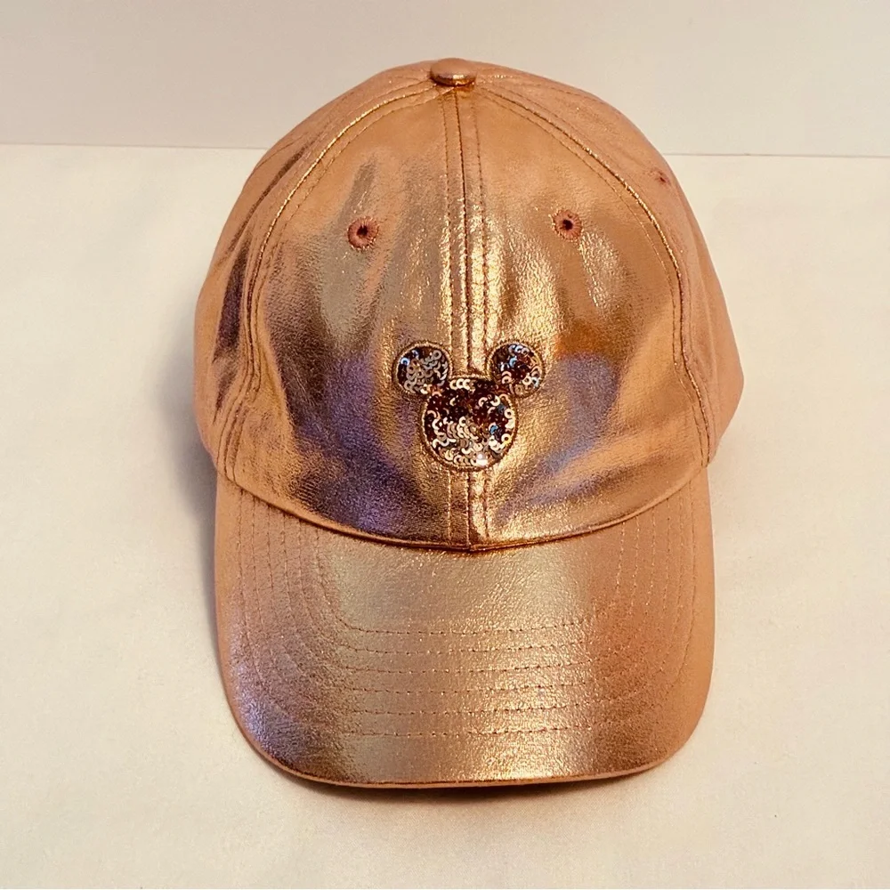 Disney Parks Mickey Mouse Rose Gold Sequin Baseball Cap Adult Size - Picture 1 of 9